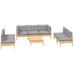 Salon De Jardin 8 Pcs Avec Coussins Gris Bois De Pin Massif Vidaxl
