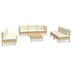 Salon De Jardin 8 Pcs Avec Coussins Crème Bois De Pin Massif Vidaxl