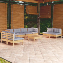 vidaXL Salon de jardin 9 pcs - Gris