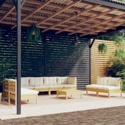 Salon De Jardin 9 Pcs Avec Coussins Crème Bois De Pin Massif