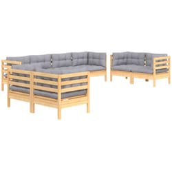 Salon De Jardin 8 Pcs Avec Coussins Gris Bois De Pin Massif Vidaxl