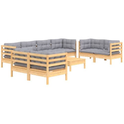Vidaxl - Salon de jardin 9 pcs avec coussins gris bois de pin massif