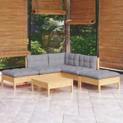 vidaXL Salon de Jardin 6 pcs Coussins Gris Bois de Pin
