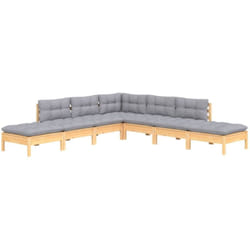 Salon De Jardin 7 Pcs Avec Coussins Gris Bois De Pin Vidaxl