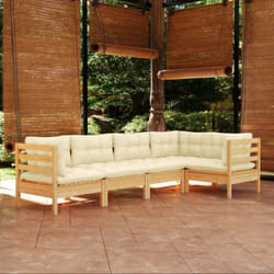 Salon De Jardin 5 Pcs Avec Coussins Crème Bois De Pin Vidaxl
