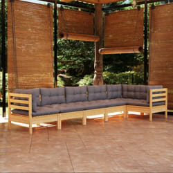 Salon De Jardin 6 Pcs Avec Coussins Gris Bois De Pin Vidaxl