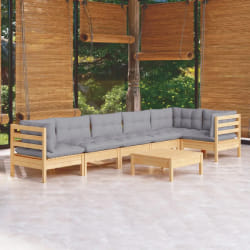 vidaXL Salon de jardin 7 pcs Bois de pin massif - Gris