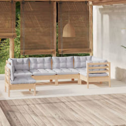 Salon De Jardin 6 Pcs Avec Coussins Gris Bois De Pin Vidaxl