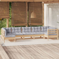 Salon De Jardin 7 Pcs Avec Coussins Gris Bois De Pin Vidaxl