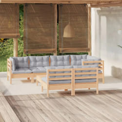 vidaXL Salon de jardin 8 pcs avec coussins - Gris
