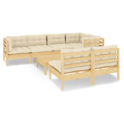 Salon De Jardin 8 Pcs Avec Coussins Crème Bois De Pin Massif Vidaxl