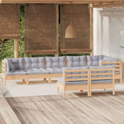 Salon De Jardin 8 Pcs Avec Coussins Gris Bois De Pin Massif Vidaxl