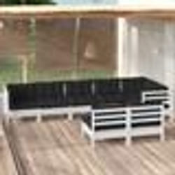vidaXL Salon de jardin 8 pcs avec coussins blanc bois de pin massif