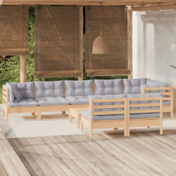 vidaXL Salon de jardin 9 pcs - Gris bois de pin massif