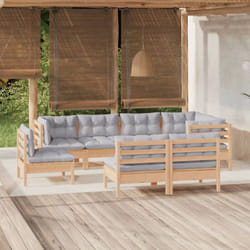 Salon De Jardin 8 Pcs Avec Coussins Gris Bois De Pin Massif Vidaxl