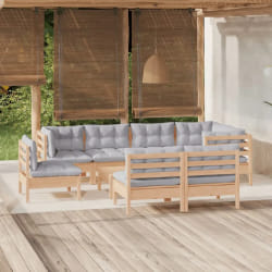 vidaXL Salon de jardin 9 pcs - Bois de pin massif