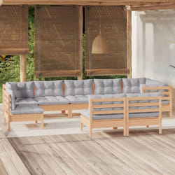 Salon De Jardin 9 Pcs Avec Coussins Gris Bois De Pin Massif Vidaxl
