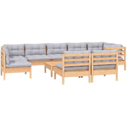 Salon De Jardin 10 Pcs Avec Coussins Gris Bois De Pin Massif Vidaxl