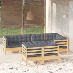 Salon De Jardin 7 Pcs Avec Coussins Gris Bois De Pin Massif Vidaxl
