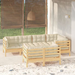 Salon De Jardin 7 Pcs Avec Coussins Crème Bois De Pin Massif Vidaxl