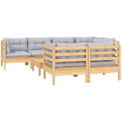 Salon De Jardin 8 Pcs Avec Coussins Gris Bois De Pin Massif Vidaxl