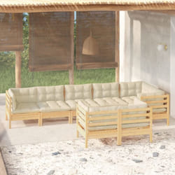 Salon De Jardin 8 Pcs Avec Coussins Crème Bois De Pin Massif