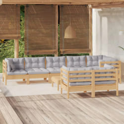 Salon de jardin vidaXL 9 pcs - Bois de pin massif
