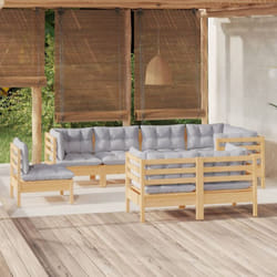 Salon De Jardin 8 Pcs Avec Coussins Gris Bois De Pin Massif Vidaxl