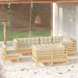 Salon De Jardin 8 Pcs Avec Coussins Crème Bois De Pin Massif Vidaxl