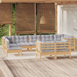 Salon De Jardin 9 Pcs Avec Coussins Gris Bois De Pin Massif Vidaxl