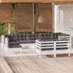 vidaXL Salon de jardin 10 pcs avec coussins blanc bois de pin massif