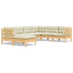 Salon De Jardin 7 Pcs Avec Coussins Crème Bois De Pin Massif Vidaxl