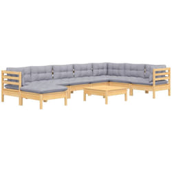 Salon De Jardin 9 Pcs Avec Coussins Gris Bois De Pin Massif Vidaxl