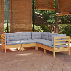 Salon De Jardin 5 Pcs Avec Coussins Gris Bois De Pin Massif Vidaxl