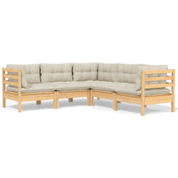 Salon De Jardin 5 Pcs Avec Coussins Crème Bois De Pin Massif Vidaxl