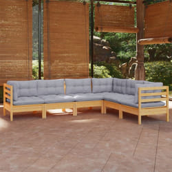 Salon De Jardin 6 Pcs Avec Coussins Gris Bois De Pin Massif Vidaxl
