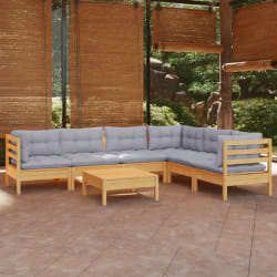 Vidaxl Salon de jardin 7 pcs avec coussins - Bois de pin massif