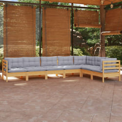 Salon De Jardin 7 Pcs Avec Coussins Gris Bois De Pin Massif Vidaxl