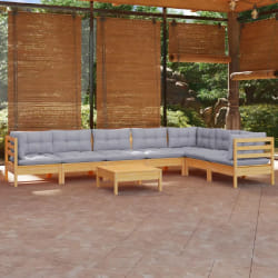 vidaXL Salon de jardin 8 pcs avec coussins - Gris