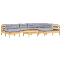 Salon De Jardin 10 Pcs Avec Coussins Gris Bois De Pin Massif Vidaxl