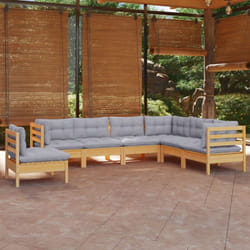 Salon De Jardin 7 Pcs Avec Coussins Gris Bois De Pin Massif Vidaxl