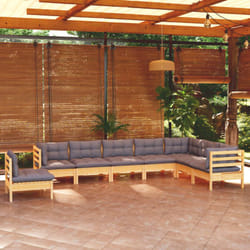 Salon De Jardin 8 Pcs Avec Coussins Gris Bois De Pin Massif Vidaxl