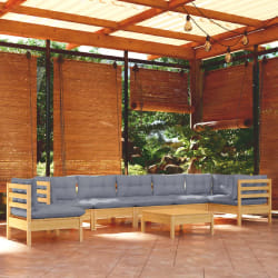 vidaXL Salon de jardin 9 pcs - Gris Bois de pin massif