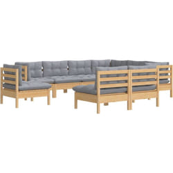 Salon De Jardin 9 Pcs Avec Coussins Gris Bois De Pin Massif Vidaxl