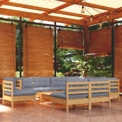 vidaXL Salon de jardin 10 pcs avec coussins Gris