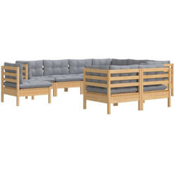 Salon De Jardin 9 Pcs Avec Coussins Gris Bois De Pin Massif Vidaxl