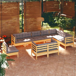 Salon De Jardin 10 Pcs Avec Coussins Gris Bois De Pin Massif Vidaxl