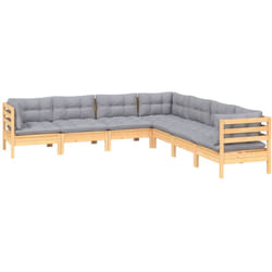 Salon De Jardin 7 Pcs Avec Coussins Gris Bois De Pin Massif Vidaxl