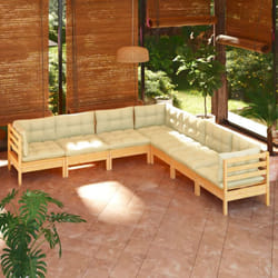 Salon De Jardin 7 Pcs Avec Coussins Crème Bois De Pin Solide