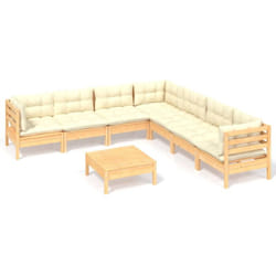 Salon De Jardin 8 Pcs Avec Coussins Crème Bois De Pin Massif Vidaxl